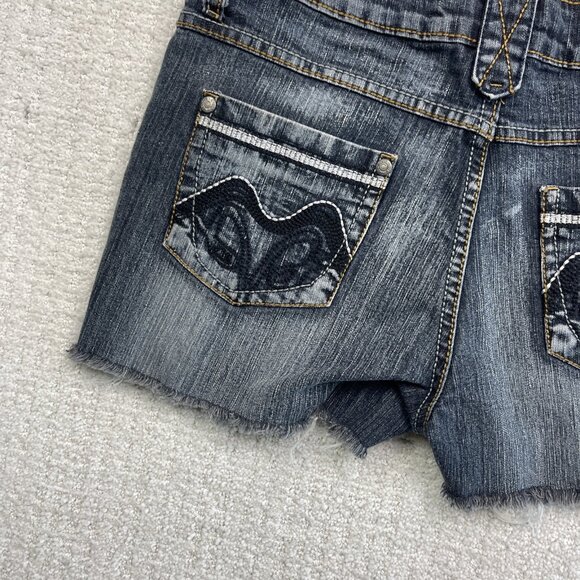 Y2K Suko Jeans Women Sz 7 Jean Shorts Denim Dark Blue Silver Distressed Cutoff - Picture 13 of 13